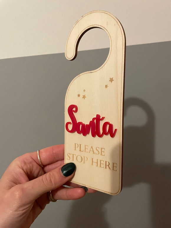 First design Santa stop here hanger in red