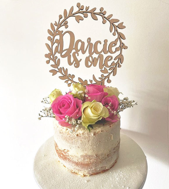 WREATH NAME AND AGE CAKE TOPPER